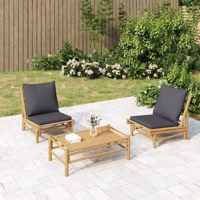 Sedia da patio-Sedie da Giardino 2 pz con Cuscini Grigio Scuro in Bamb¨´ 100618