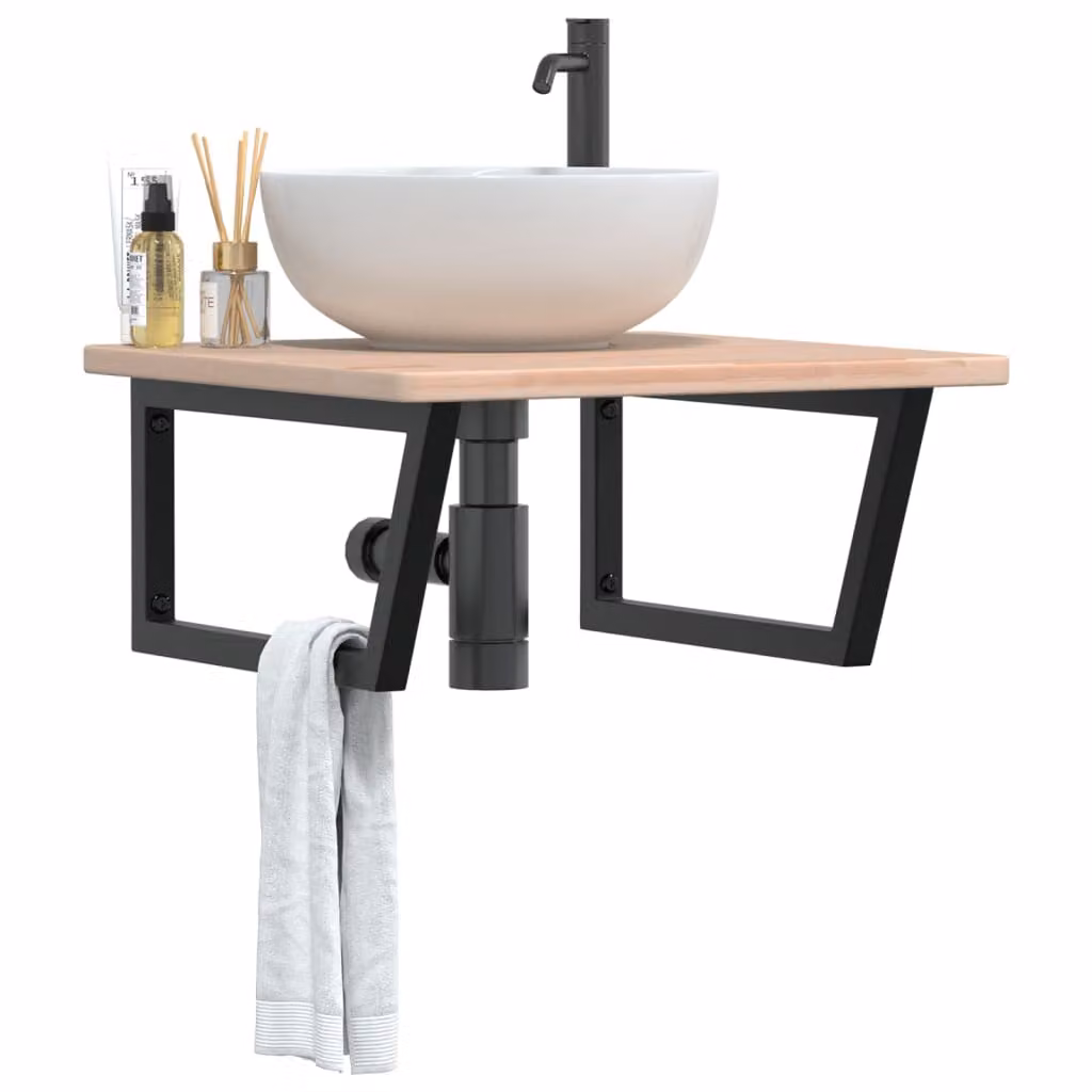 vidaXL Ripiano a Parete per Lavabo in Acciaio e Massello di Rovere