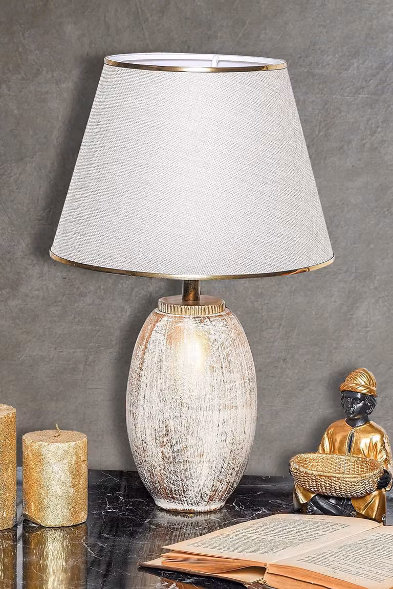 Opviq, lampada da tavolo di alta qualità con struttura in metallo, color crema e oro, larghezza 18 cm, altezza 50 cm, attacco E27, max. 40 W | Design rustico per interni eleganti.
