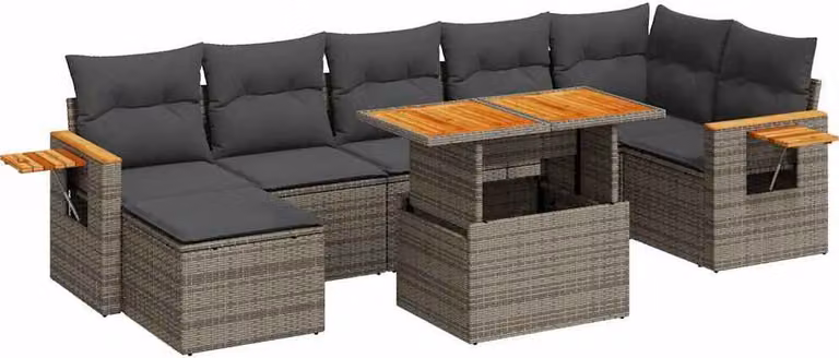 Set Divano da Giardino 8pz con Cuscini Grigio Polyrattan Acacia