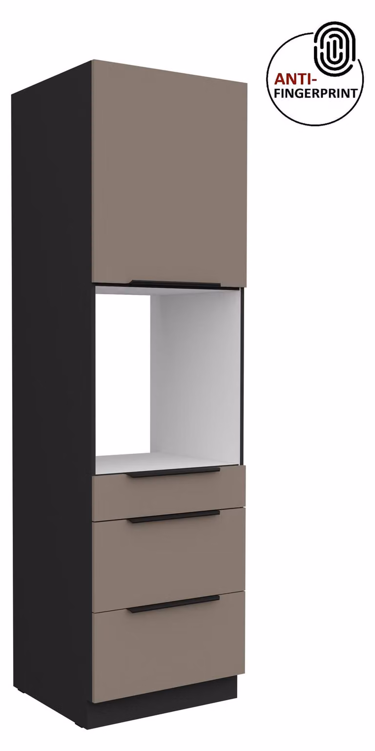 Credenza da cucina da 60 cm, cucina ARIA grigio sabbia ultra opaco + nero opaco, frontali di alta qualità con rivestimento anti-impronta, mobile da cucina con chiusura ammortizzata