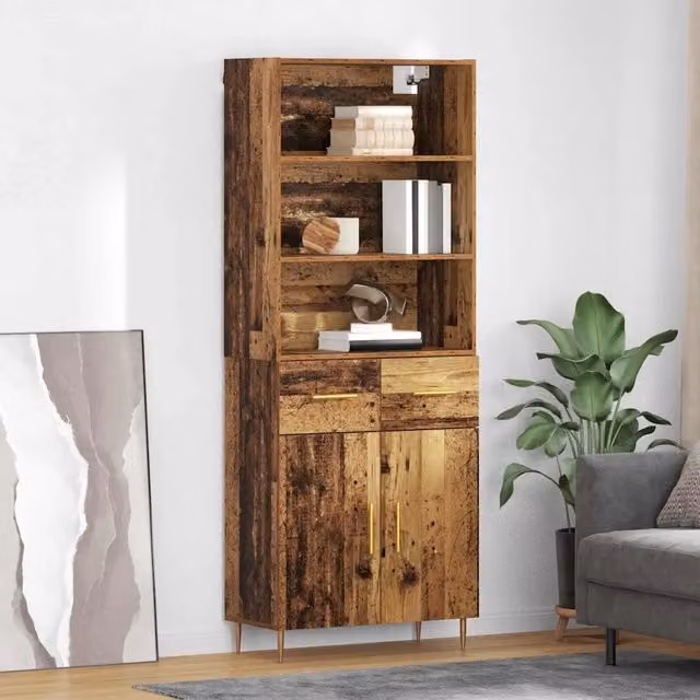 Credenza Buffet Armadio da Cucina vidaXL in Legno e Metallo, Colore Marrone e Oro, L: 69,5 cm, P: 34 cm, H: 180 cm
