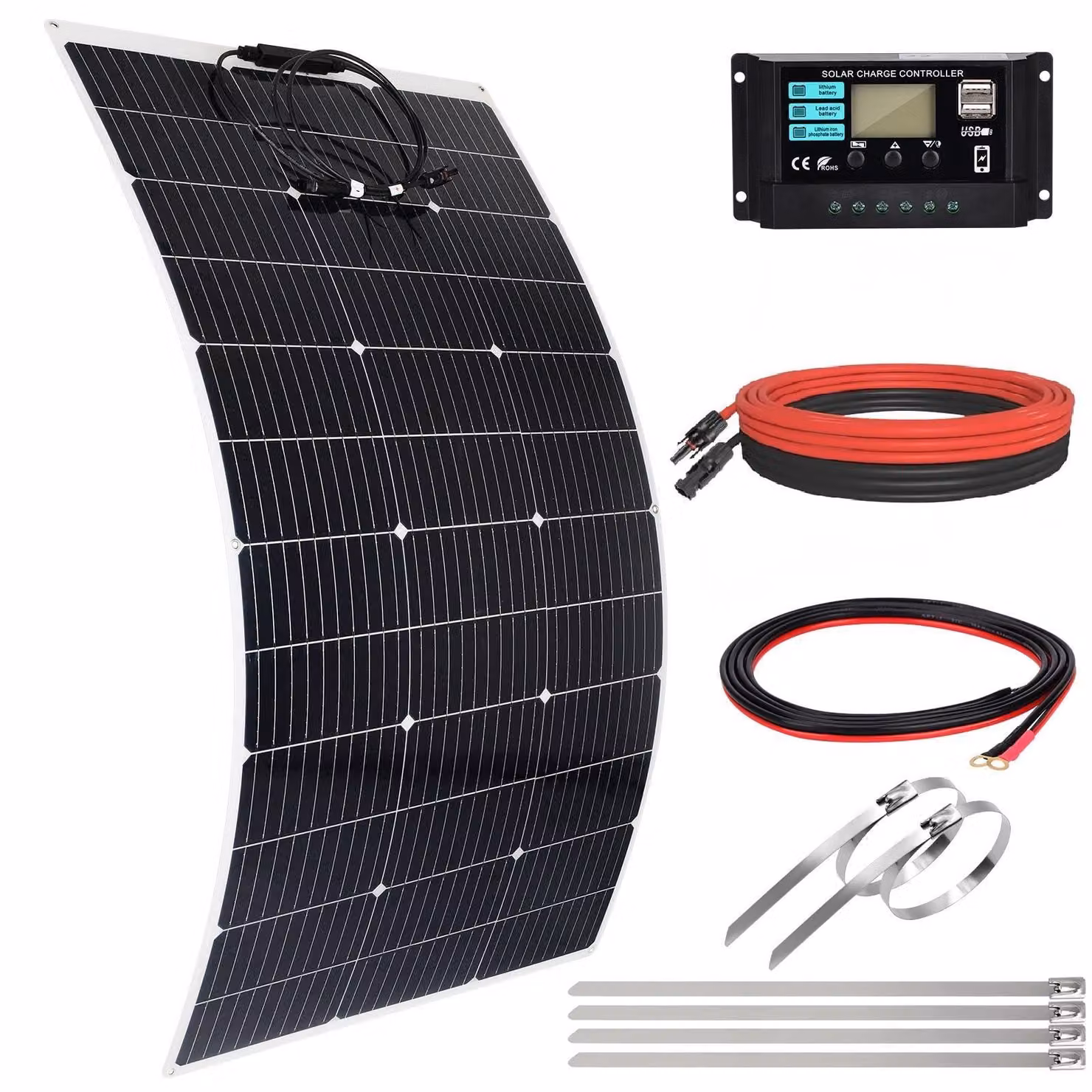 Kit pannello solare flessibile da 120W e 12V, con regolatore di carica da 30A