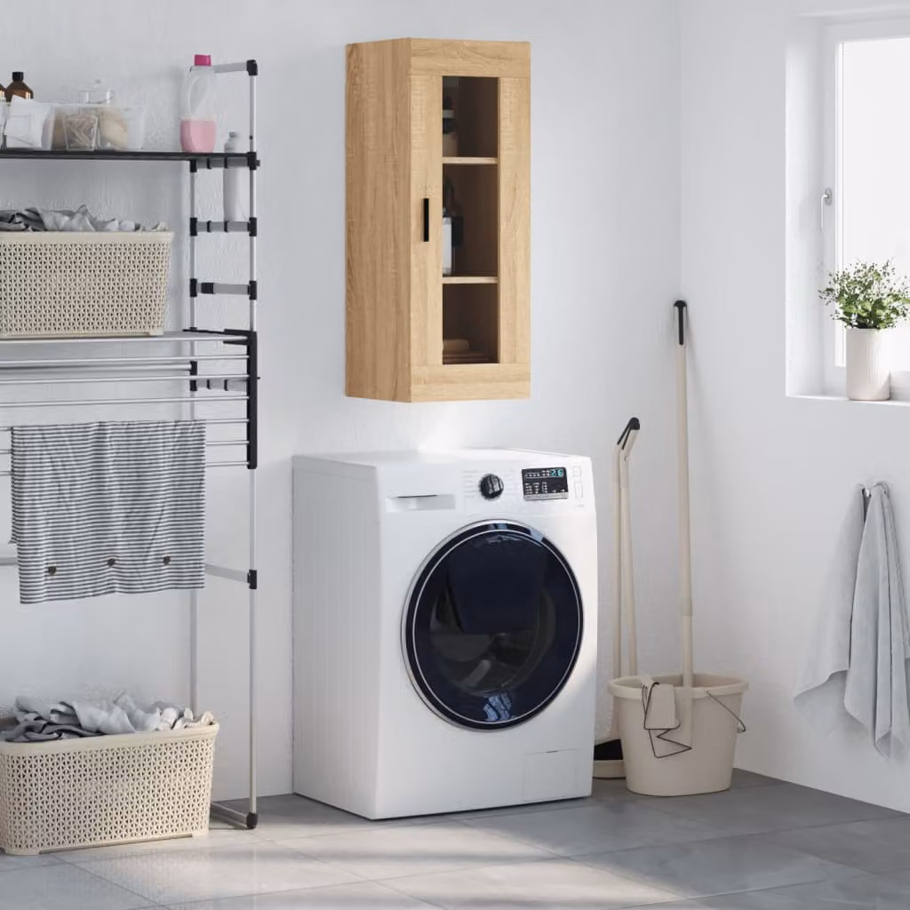 Mobile a parete vidaXL in rovere con ante in vetro e ripiani interni, L/P/H: 34,5 x 34 x 90 cm
