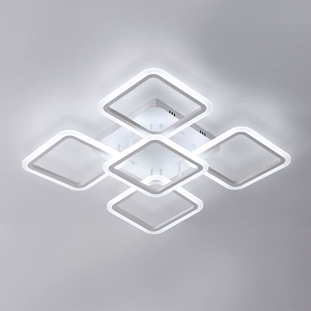 Lampada a soffitto LED Osairous, diametro 60 cm, plafoniera LED in acrilico, lampada da soffitto moderna per soggiorno e camera da letto, luce bianca fredda 6500K (90W) – 5 quadrati