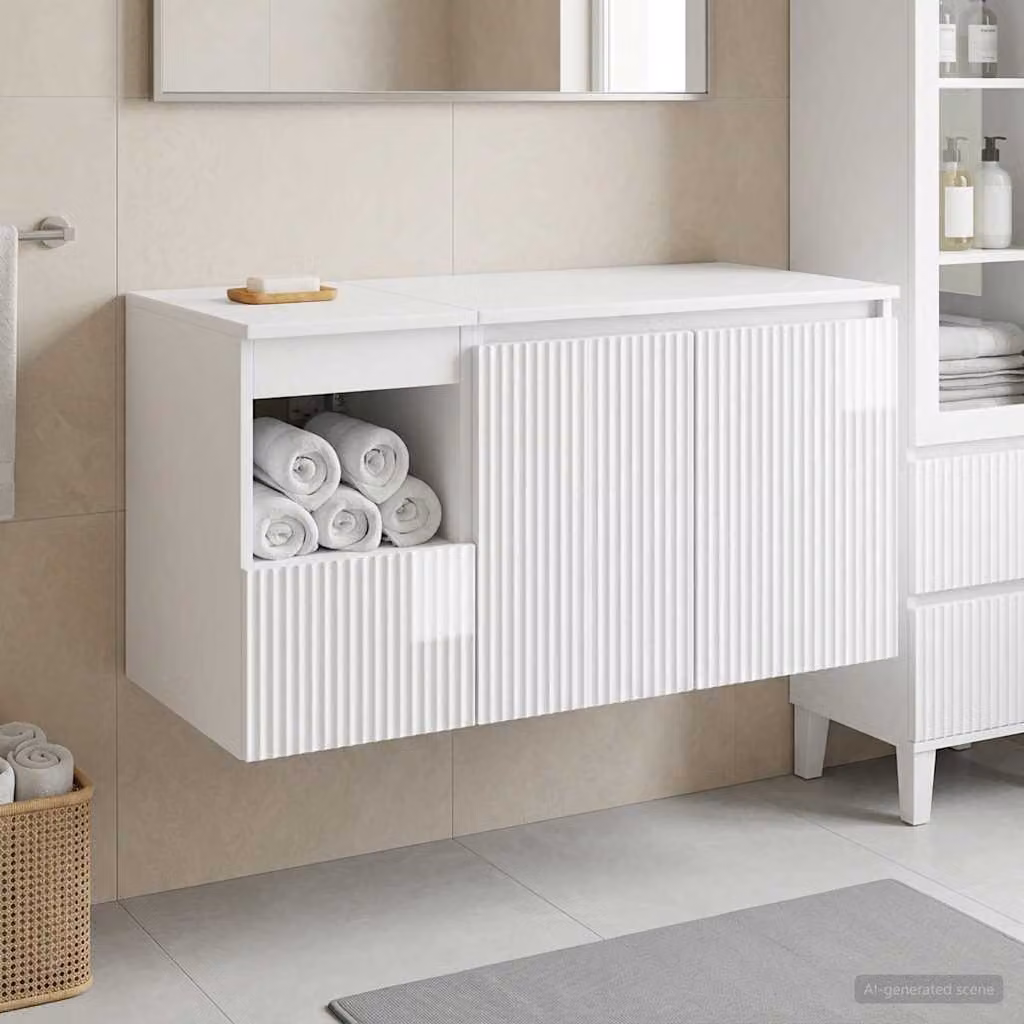 Set di mobili per il bagno moderno vidaXL in 2 pezzi Bianco Lucido con mobile sottolavabo e pensile a muro