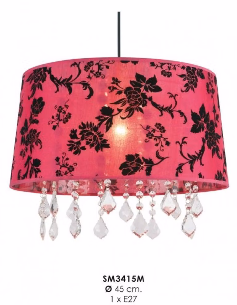 Lampada a sospensione Casa Padrino in stile barocco, con decorazioni in cristallo color rosso, diametro 45 cm