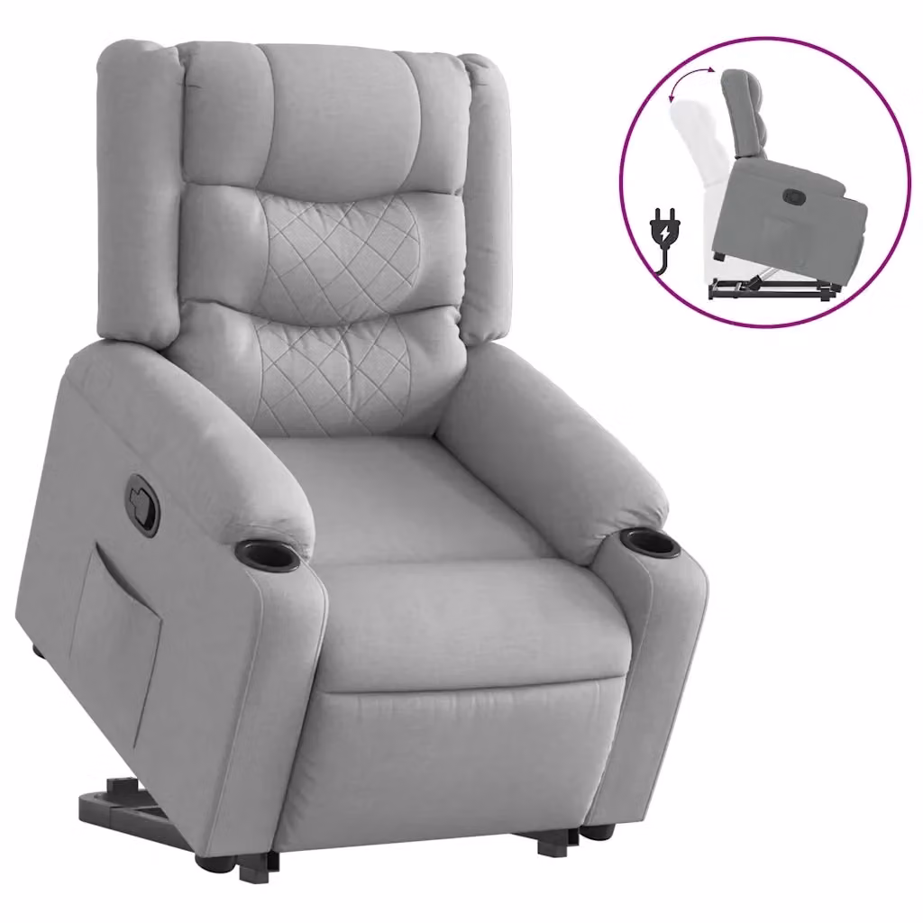 Poltrona Alzapersona Reclinabile vidaXL Grigio con Assistenza Elettrica e Braccioli in Tessuto – 2