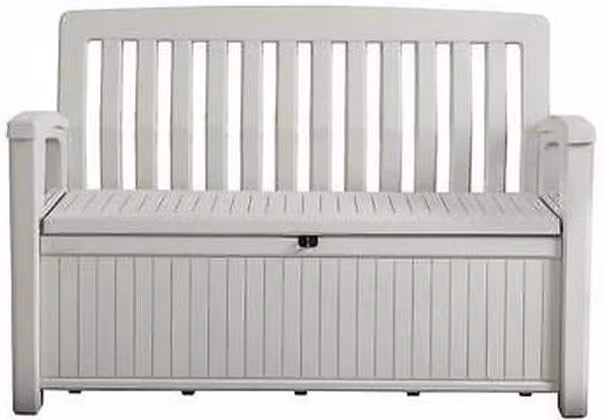 Cassapanca in resina con finitura effetto legno Patio bench bianca 132,7x61,2xh.89 cm