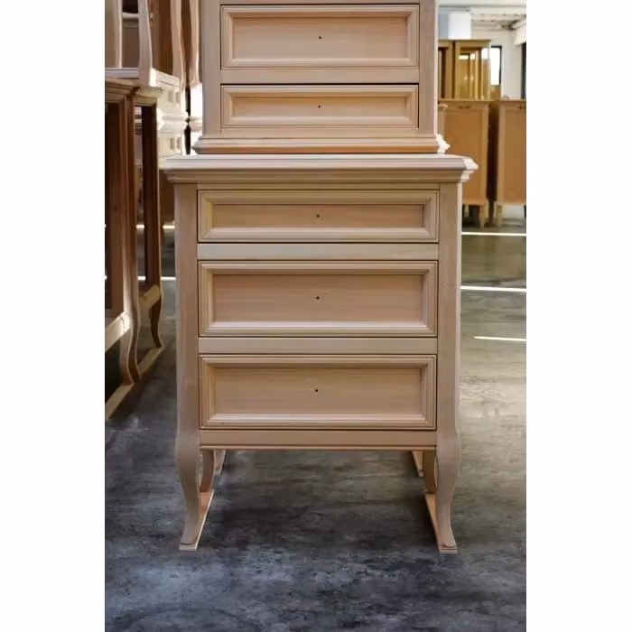 Comodino classico con 3 cassetti in legno grezzo Mobili 2G L: 55 cm, P: 36 cm, H: 70 cm – 2