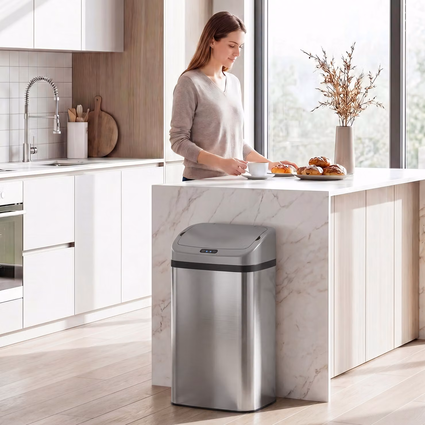 Pattumiera con Sensore HOMCOM da 48L in Acciaio Inox Argento con Chiusura Morbida e Superficie Anti-impronte – 2