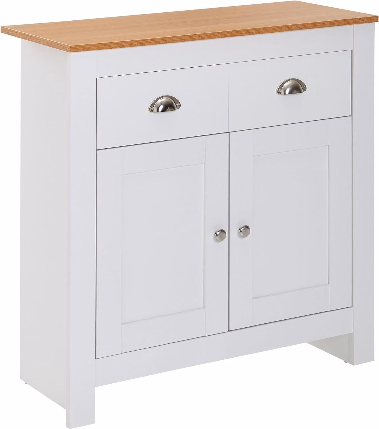 Credenza Rootz - Cassettiera moderna con 2 cassetti - Credenza alta di design con ante - Contenitore per il soggiorno - Rovere bianco - 79 x 81 x 34.5 cm