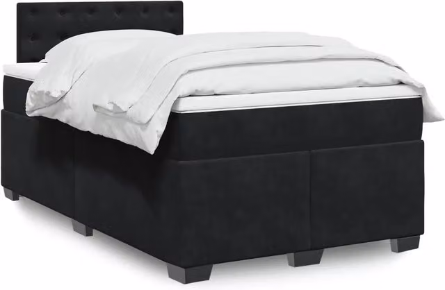 Letto Ibrido vidaXL con Giroletto a Molle e Materasso in Velluto Nero e Bianco L/P/H: 120 x 190 x 100,5 cm – 1