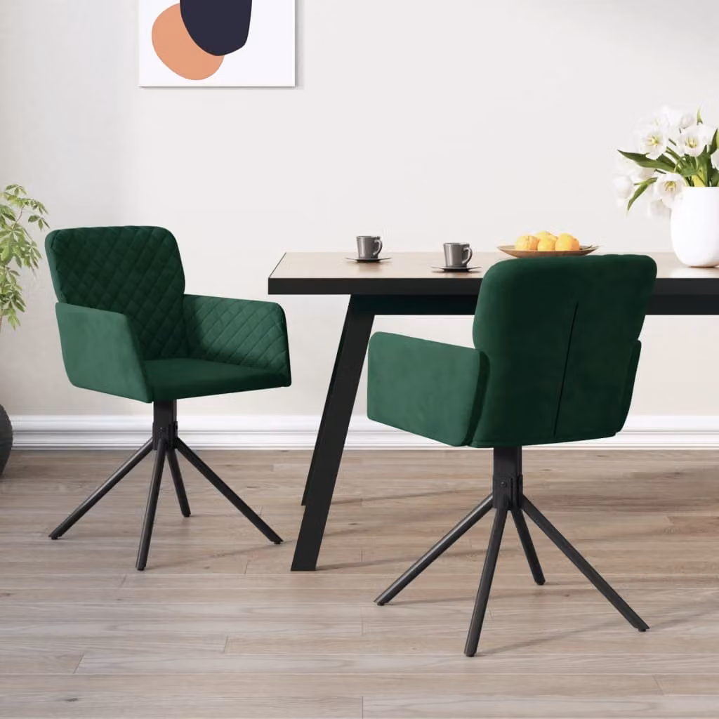 The Living Store Sedie da pranzo 2 pz. Girevoli Velluto verde scuro