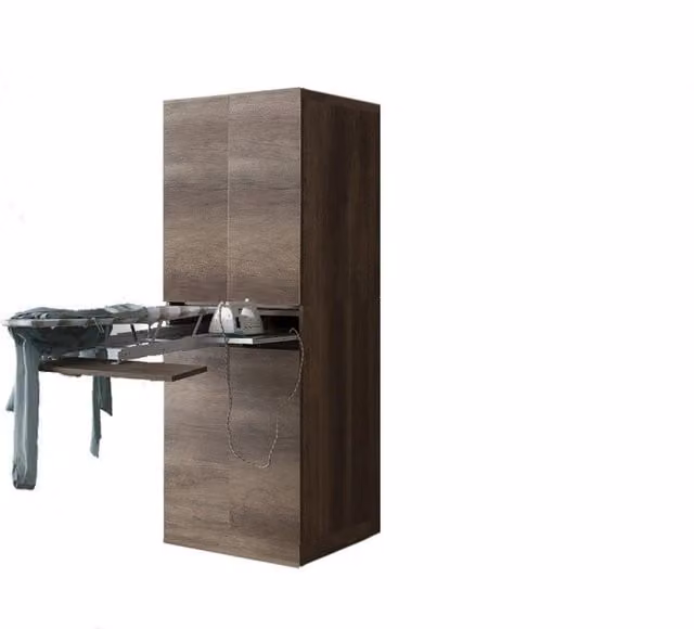 Mobile Lavanderia a Colonna Giordanoshop con Asse da Stiro e Ante, L/P/H: 70 x 70 x 174 cm, Bianco e Marrone