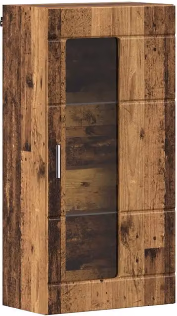 Armadio in legno effetto vecchio con ante in vetro per soggiorno o camera da letto, colore marrone, L 50 cm x P 29 cm x H 100 cm, modello CFW5013786