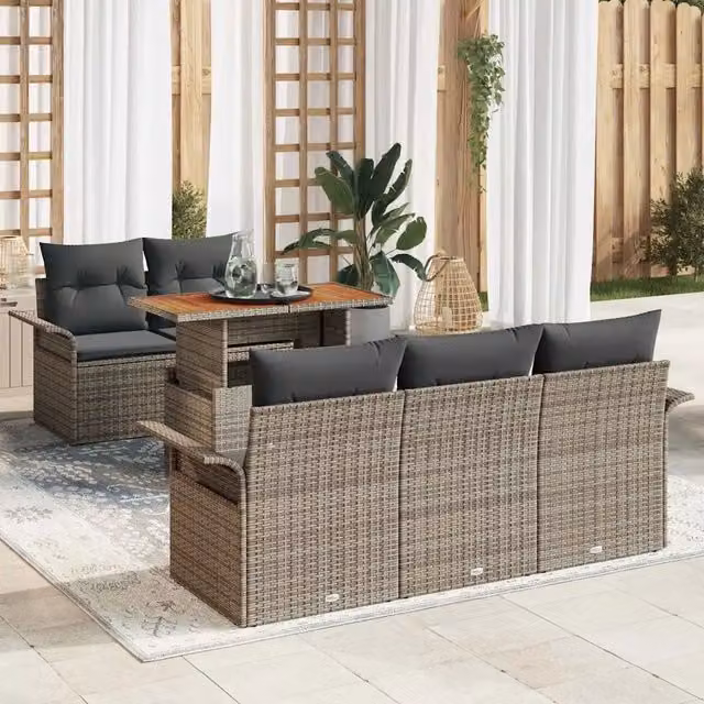 Set Divano da Giardino 6 pz Grigio Poly Rattan 3358008