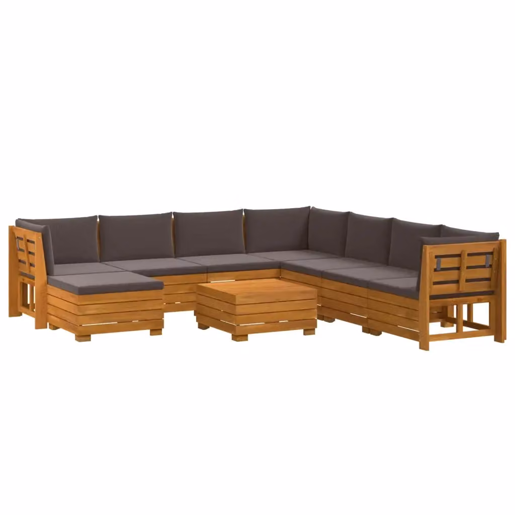 Set di divani da esterno a forma di U vidaXL in legno di acacia massello marrone con cuscini inclusi e tavolino da caffè – 2