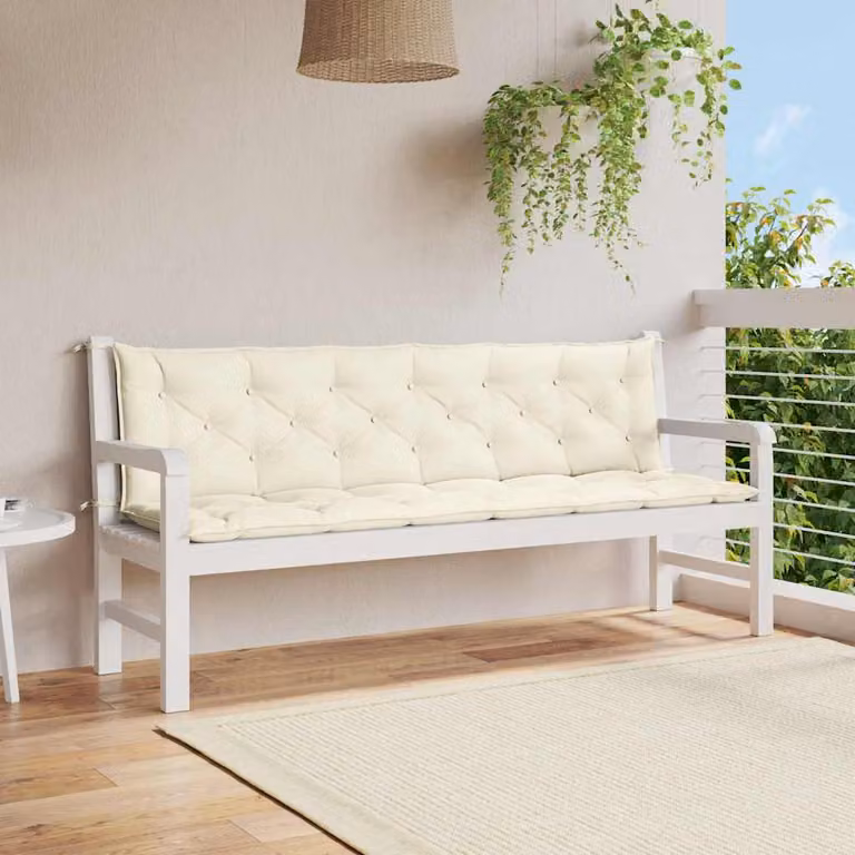 Set di 2 cuscini per panca da giardino vidaXL in tessuto Oxford bianco e beige, L 200 cm x P 50 cm x H 7 cm, impermeabili e traspiranti