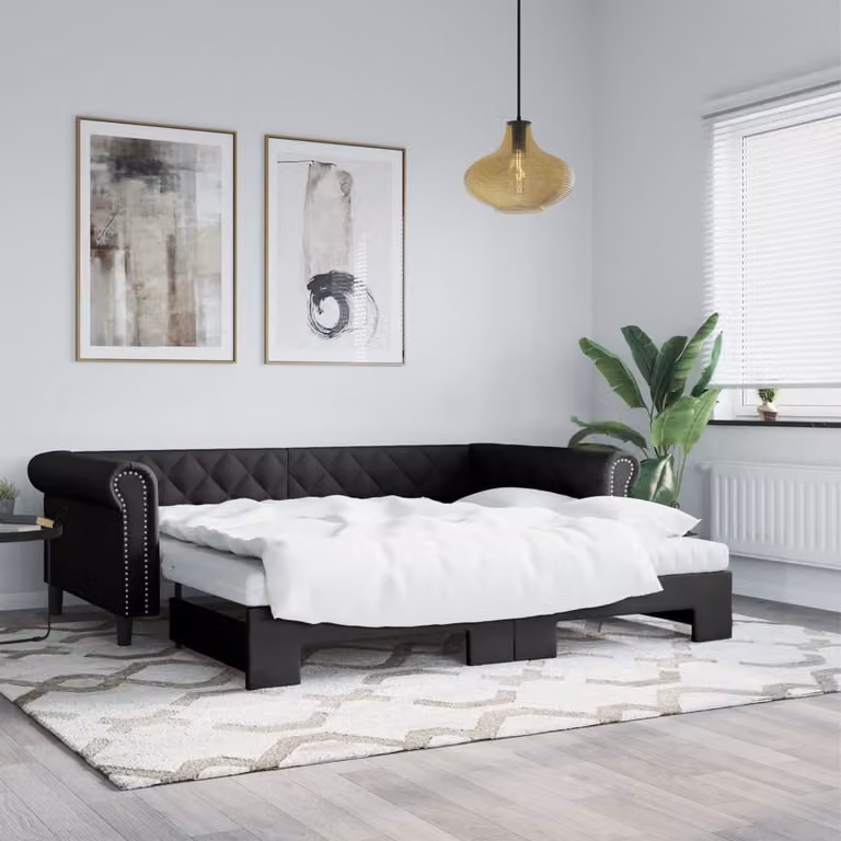 vidaXL Divano Letto Estraibile in Similpelle Nero per Soggiorno e Camera da Letto