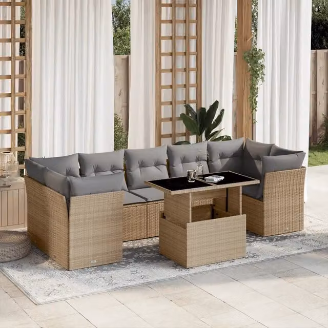 Set Divano da Giardino 8 pz con Cuscini Beige in Polyrattan 3266399