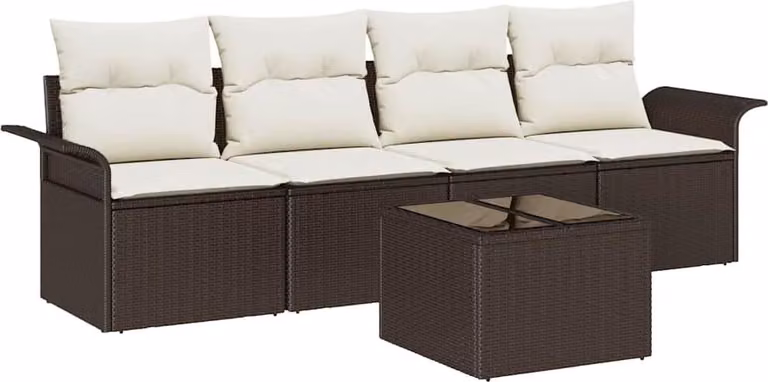 Set di divani con cuscino 5 pcs Marrone polyrattan