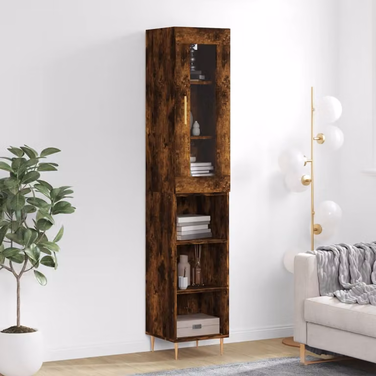 Credenza moderna vidaXL in rovere fumo con ante in vetro e ripiani interni, L/P/H: 34,5 x 34 x 180 cm