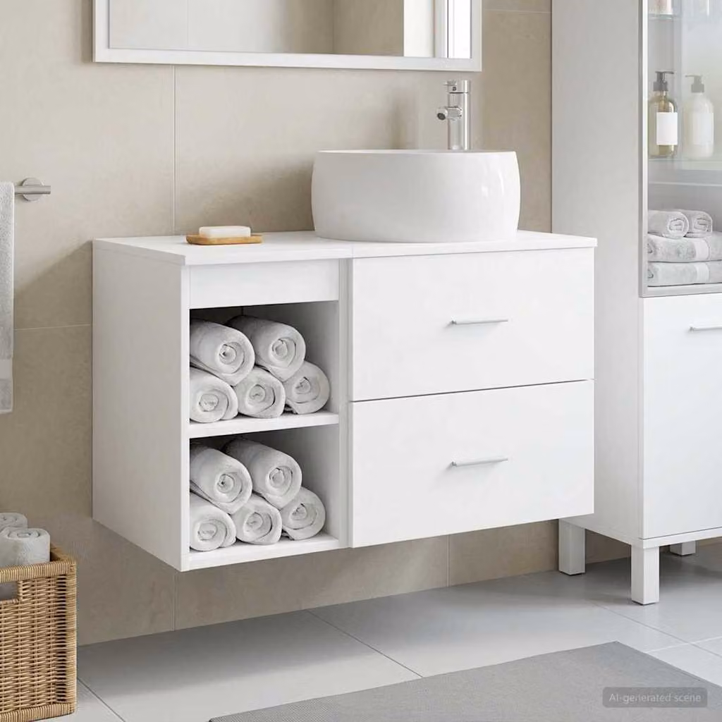 Set di mobili per il bagno moderno vidaXL composto da mobile lavabo e pensile a muro in MDF bianco opaco L/P/H: 80,0 x 44,5 x 49,5 cm