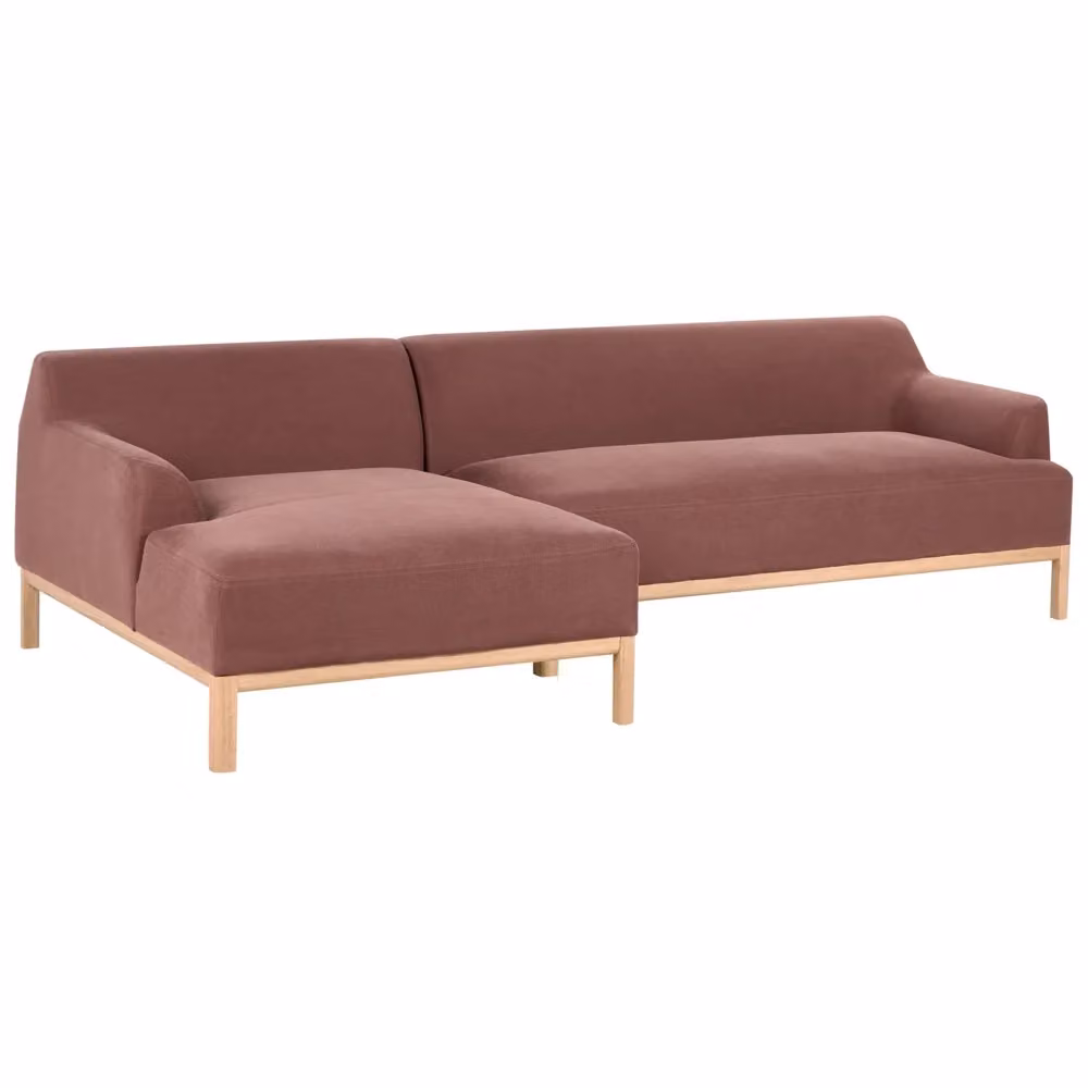 Divano angolare 3 posti BELIANI in tessuto rosso con struttura in legno e gambe in legno di gomma, lato sinistro, stile moderno per soggiorno L/P/H: 251 x 132 x 74 cm – 2