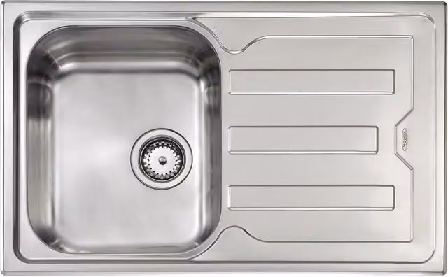 Lavello CRISTAL in acciaio inox color argento con una vasca a destra e gocciolatoio, L: 79 cm, P: 50 cm