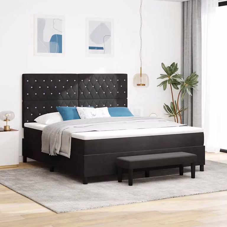 Letto a molle con testiera vidaXL in velluto nero L: 180 cm, P: 200 cm