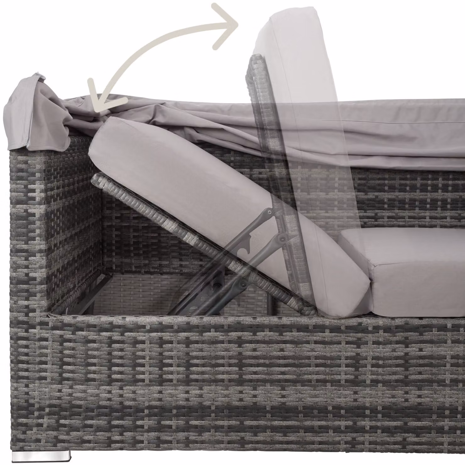 Set da giardino Tectake San Marino in rattan e alluminio grigio con divano a 2 posti, poltrona, tavolino e pouf con cuscini inclusi – 1
