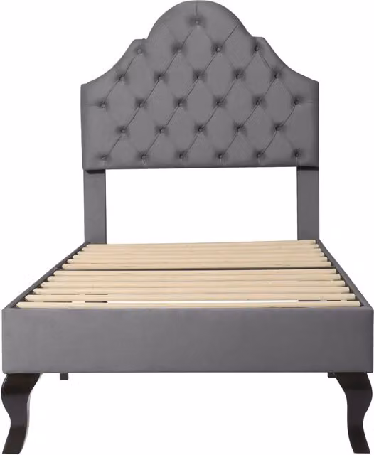 Letto imbottito 90x200 cm con testiera regolabile in velluto grigio, struttura solida in legno con rete a doghe
