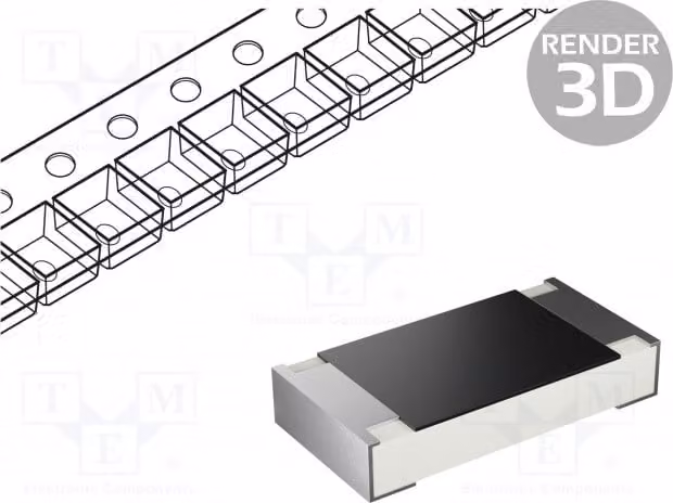 Resistenza: film spesso, 100kΩ, montaggio superficiale (SMD) 1206, 0,25W, tolleranza 1%, temperatura di esercizio -55÷155°C, codice prodotto RC1206FR-07100KL