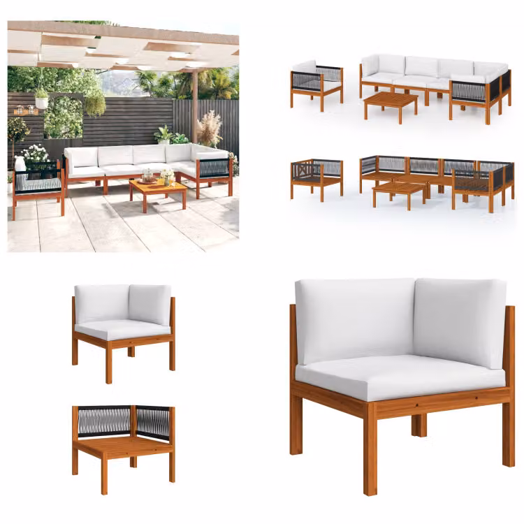 vidaXL set salotto da giardino 7 pezzi con cuscini crema bianco legno massiccio acacia - Set mobili da giardino - Set mobili da giardino - Divano da giardino - Divani da giardino