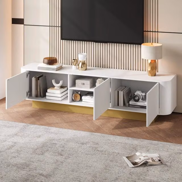 Mobile TV REDOM Bianco Moderno in MDF con 3 ante L: 170 cm, P: 40,5 cm, H: 47 cm – 1