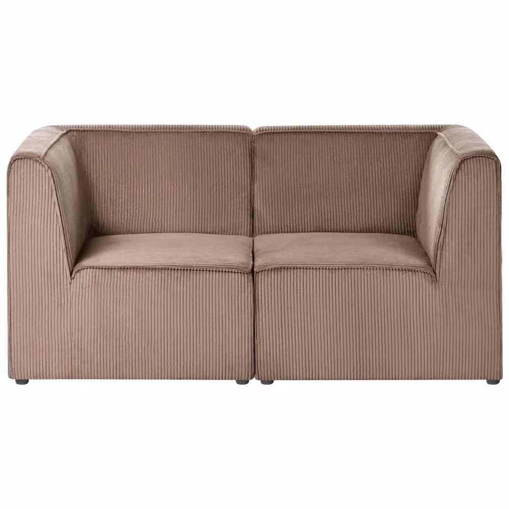 Divano modulare Beliani in velluto a coste beige con pouf coordinato per soggiorno – 2