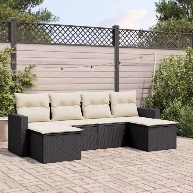 Set Divano da Giardino 6 pz con Cuscini Nero in Polyrattan 3251653