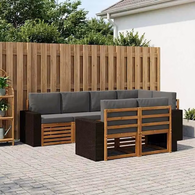 Set di divani da esterno 7 pz Naturale e Antracite Poliestere 3384483