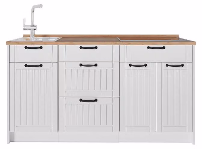 Cucine componibili piccole Vicco Fame-Line Bianco rustico/Bianco 150 cm, PL Rovere, Model 65334