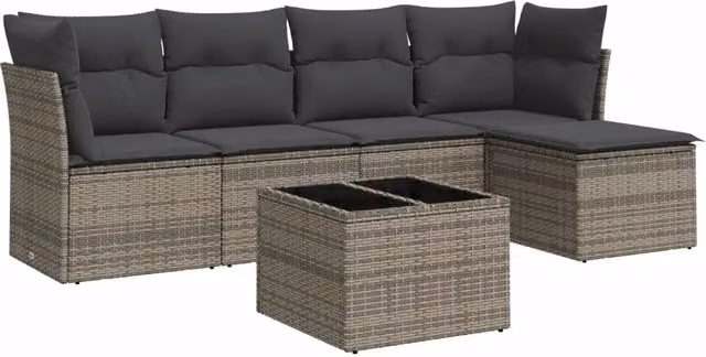 Set Divano da Giardino 6 pz | Set Salotto da Giardino con Cuscini Grigio in Polyrattan