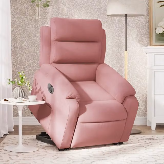 Poltrona Alzapersona Reclinabile Elettrica vidaXL in Velluto Rosa con Braccioli e Supporto per Senior