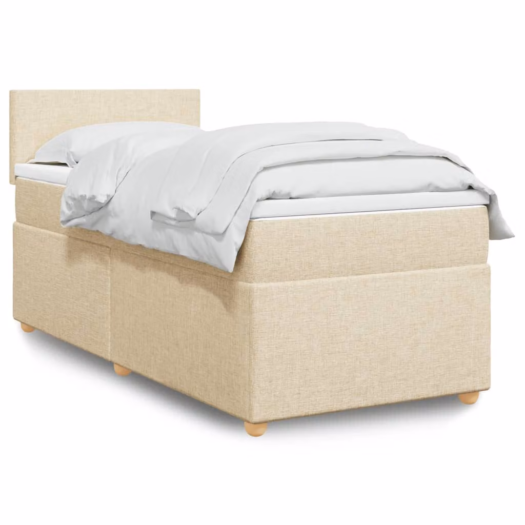 vidaXL Giroletto a Molle con Materasso in Tessuto Beige e Bianco, L/P/H: 90 x 200 cm