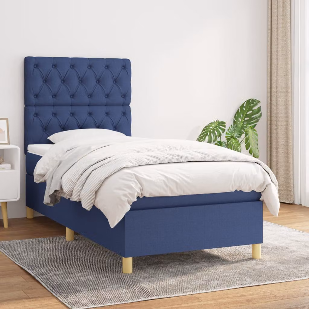 vidaXL Letto Ibrido con Giroletto a Molle e Materasso a Tasche Blu e Bianco L/P: 80 x 200 cm