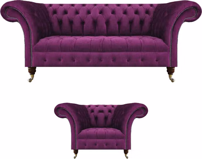 Chesterfield Lila Sofa Couch Dreisitze Wohnzimmer Sessel Textil Möbel Polster
