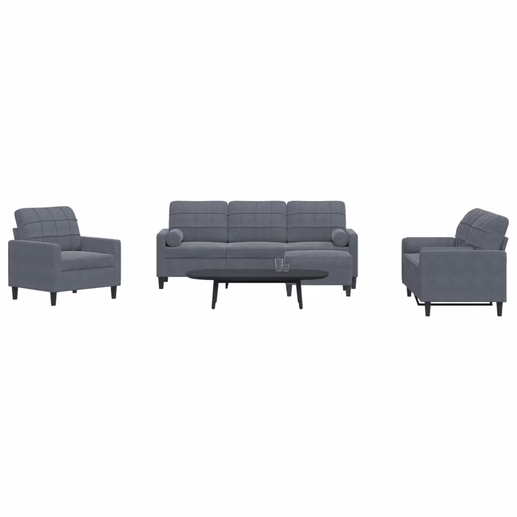 Set di divani vidaXL 4 pezzi in velluto grigio con pouf e cuscini per soggiorno – 1