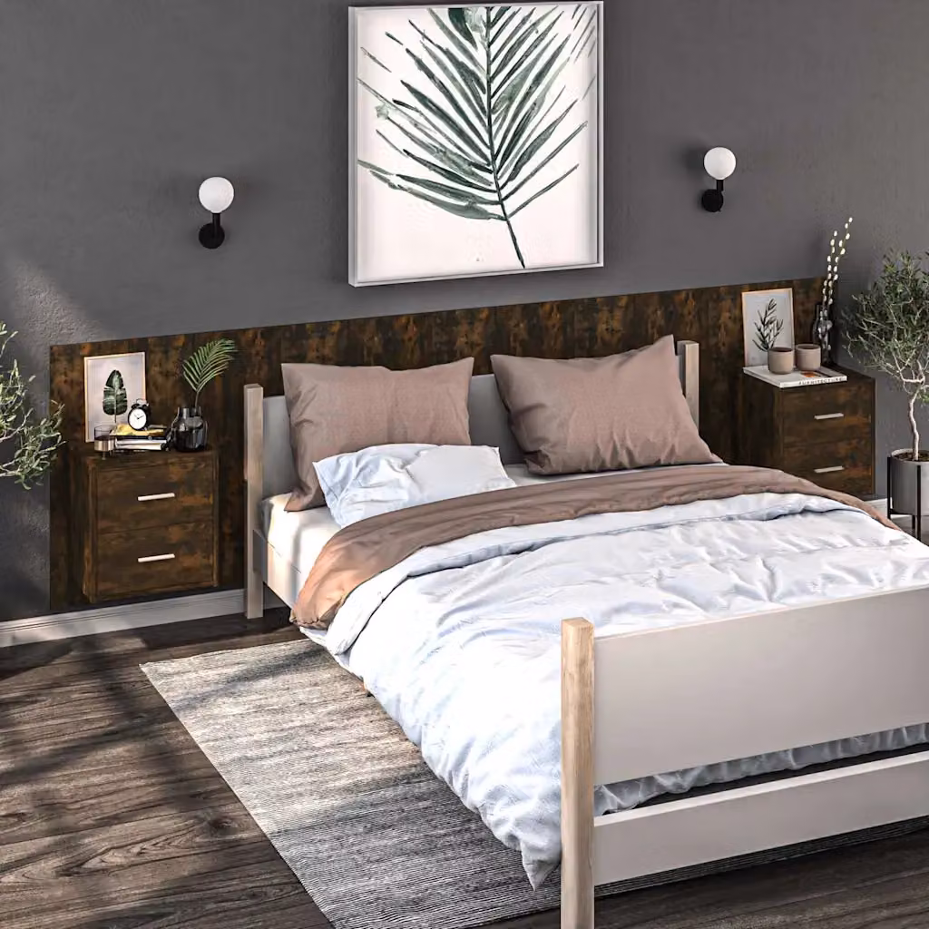 Set di 2 comodini da muro vidaXL in rovere fumo per camera da letto