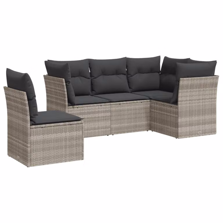 Set Divano da Giardino 5pz con Cuscini Grigio Chiaro Polyrattan