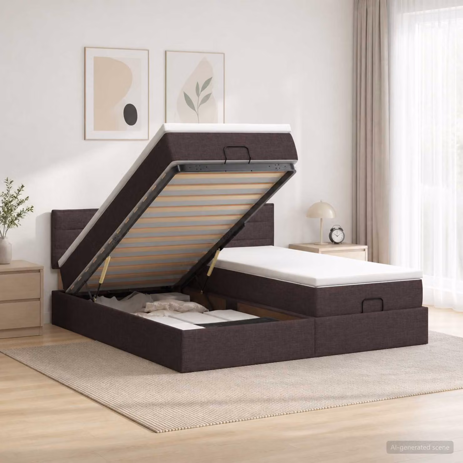 Letto ottomano con materasso vidaXL in tessuto marrone scuro L/P/H: 180 x 200 x 88 cm