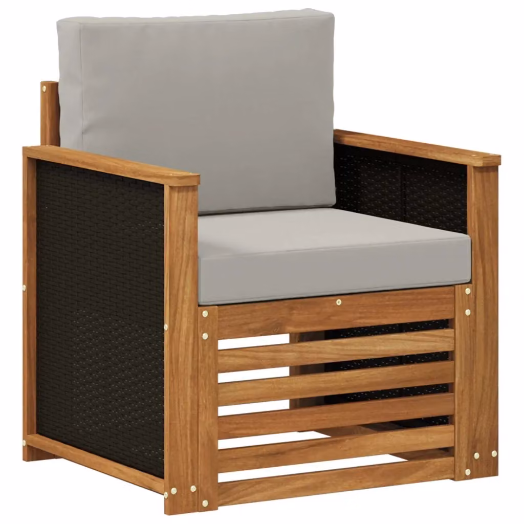 Divano centrale componibile per esterno Naturale 978622 in legno di acacia con cuscini beige e grigio – 2